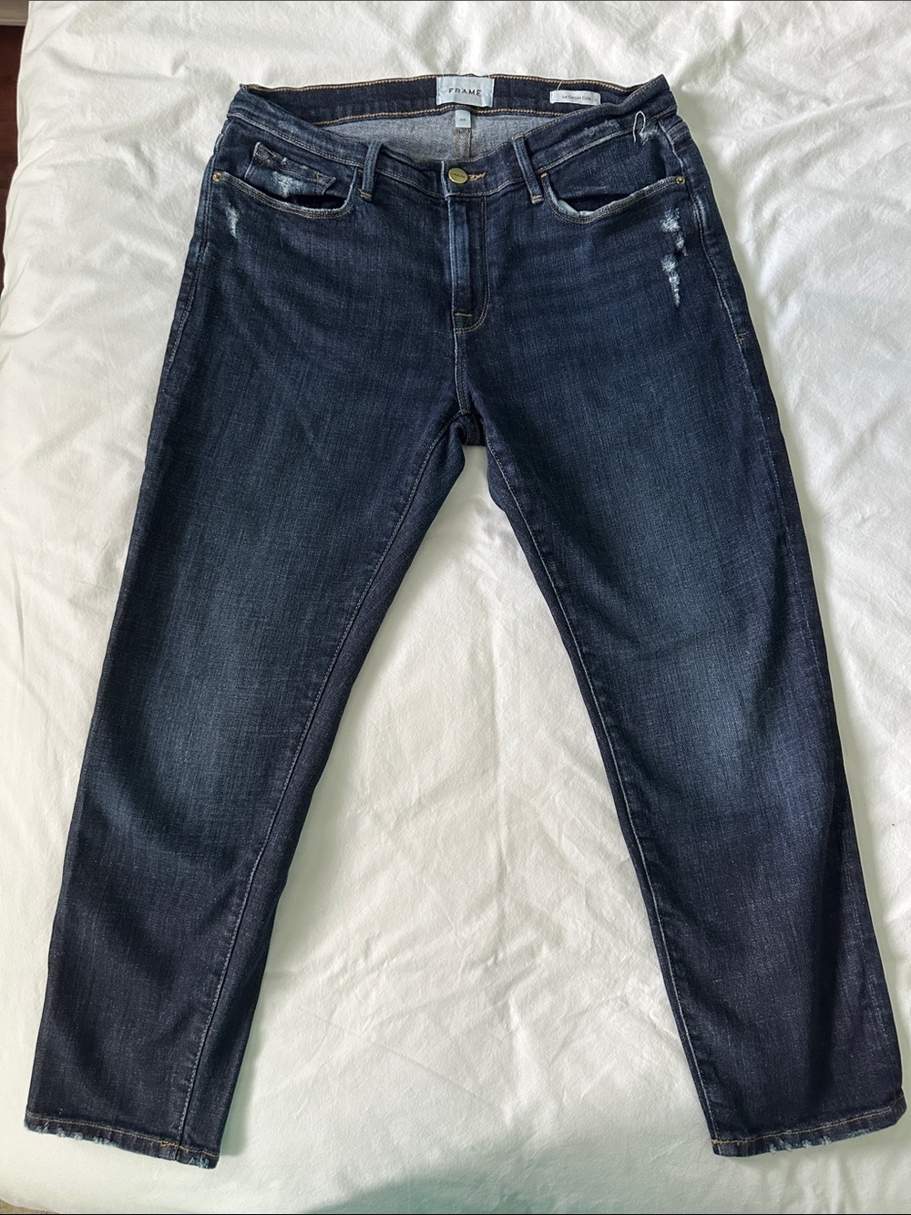 Frame Denim Dark Indigo Cropped Boyfriend Jeans